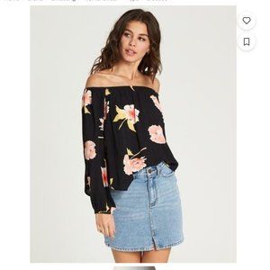 Billabong Women's Black and Pink Off the Shoulder Blouse Size L